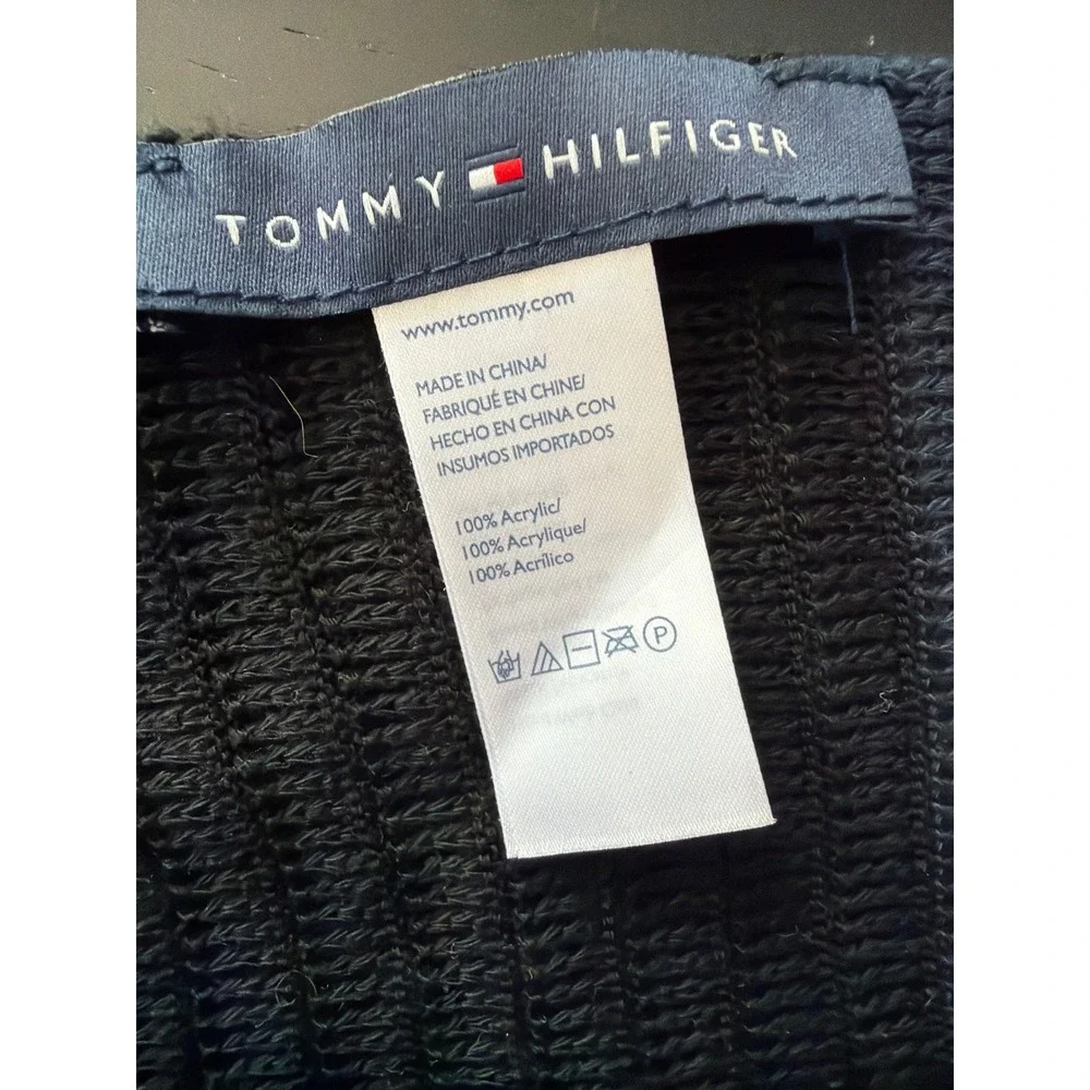 Tommy Hilfiger Navy Blue Ribbed Knit Scarf Red White Blue Stripe‎ 100% Acrylic